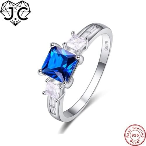 J.C Mystic Rainbow & Sapphire Quartz 925 Sterling Silver Ring Size 6 7 8 9 Women Prinecess Cut Wedding Fine Jewelry Gift