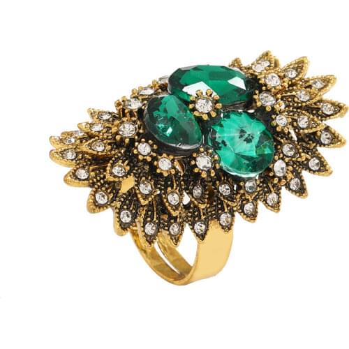 Big Exaggerated Vintage Adjustable Rings For Women Retro Gold Color Crystal Finger Ring New Fashion Accessories