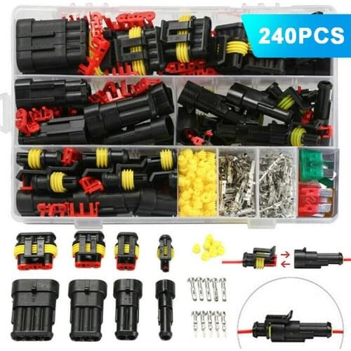 240pcs HID Waterproof Connectors 1-6 Pin + Automotive Standard Blade Fuse Female Male Car Wire Terminal Plugs