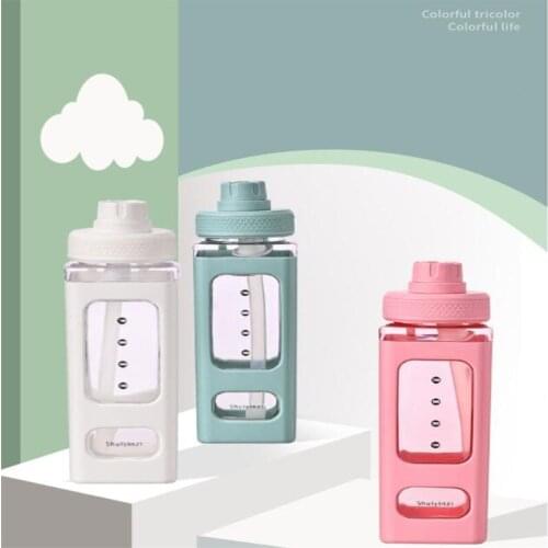 700ml Glass Water Bottle Popular girl Outdoor Sport Travel Drink Bottle Portable Leakproof with Straw Milk fruit gym Bottles