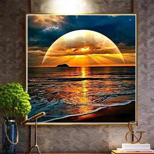 5D DIY Diamond Painting Landscape Coastal Sunset Rhinestone Picture Full Square/Round Diamond Embroidery Mosaic Decoration Gift