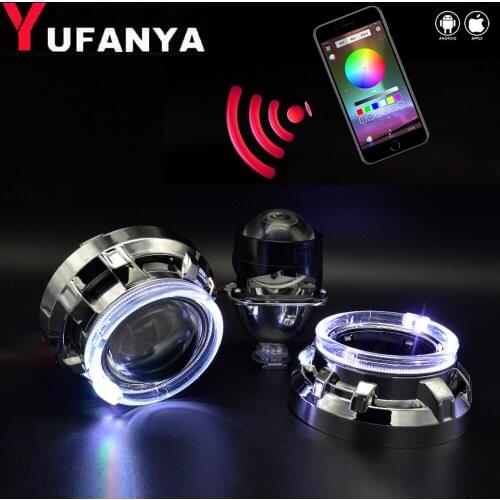 2.5 inch car bixenon projector lens with RGB app Bluetooth angel eyes shrouds headlight fit for H1 H4 H7 model car assembly kit