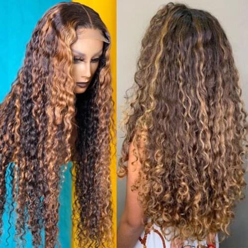 BLG Human Hair Lace Wigs Highlight Color Ombre Water Wave T Part Lace Wigs Brazilian Human Hair Wigs Remy Hair For Black Women