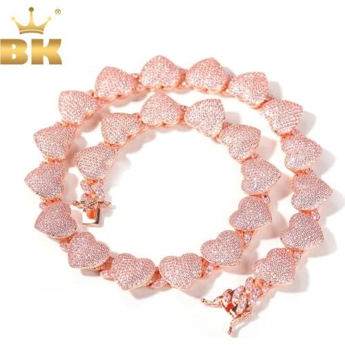 THE BLING KING 9mm Cuban Chain With Heart Iced Out Shiny CZ Bracelet Choker Necklace Full Cubic Zirconia Charm Hiphop Jewelry