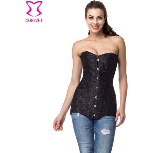 Black Dobby Steel Boned Long Corset Overbust Sexy Espartilhos E Corpetes Corsets And Bustiers Gothic Clothing Korsett For Women