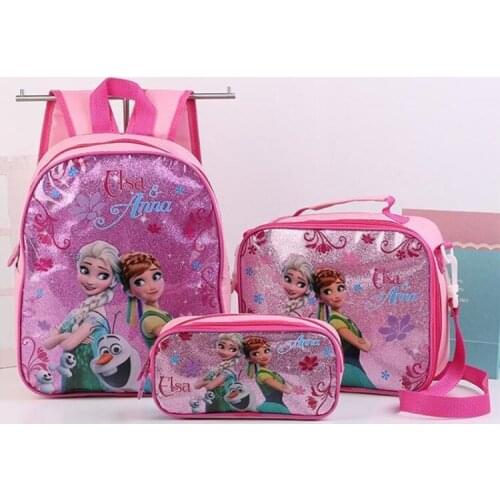 Disney Childrens Cartoon Backpack Frozen Spiderman Boys and Girls School Backpack Marvel Three-piece Suit Messenger Bag Gifts