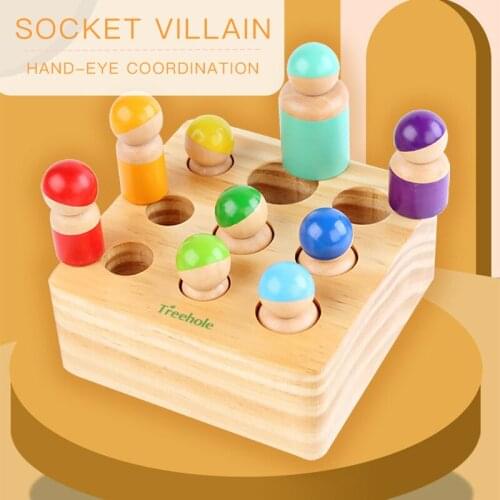 Early Childhood Education Wooden Teaching Aids Color Red Villain Cylinder Socket Matching Cognitive Educational Toys