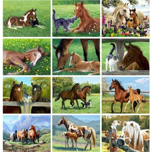 Huacan 5D DIY Diamond Painting Horse Full Square Diamond Embroidery Mosaic Animal Art Kit Decorations Home