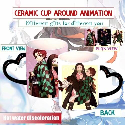 Devils Blade Anime Peripheral Demon Slayer Kimetsu No Yaiba Tanjirou Nezuko Color Changing Ceramics Water Cup Mug Birthday Gift