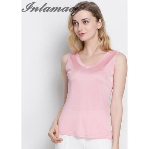In The Summer, New Ladies Wear Knitted Silk Vests, V Silk Sleeveless Vests, 100% real silk T-shirts And Blouses