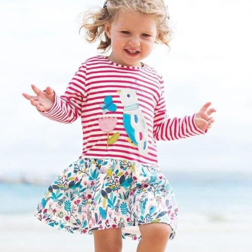 Little maven kids girls fashion brand autumn baby girls clothes striped bird dress Cotton print toddler girl dresses S0521