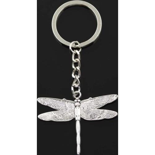 Fashion Dragonfly 43x47mm Pendant 30mm Key Ring Metal Chain Bronze Silver Color Men Car Gift Souvenirs Keychain Dropshipping
