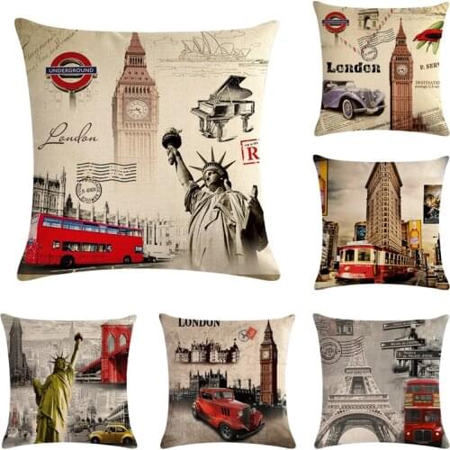 Paris London Cushion Case Big Ben Tower Pillows Living Room Home Decor Throw Cushion Cover 45X45cm Rectangle Cotton Blend