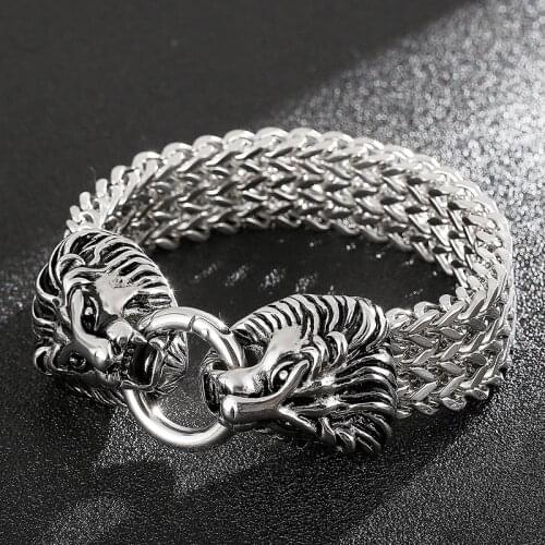 New listing European and American punk trendy titanium steel creative lion head bracelet