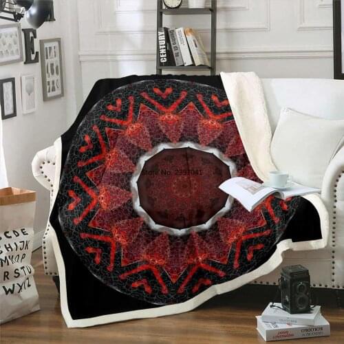 3D Strawberry Sherpa Blanket, Summer Sweet Fruit Lines Net Round Pattern Retro Chi Boho Exotic Tribal Design Fleece Blanket