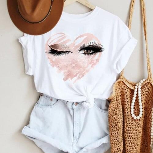 Women Sleep Eye Eyelash Love Short Sleeve Fashion Cartoon Summer Lady Print Tee Graphic T Top Female Tshirts Clothes T-Shirt