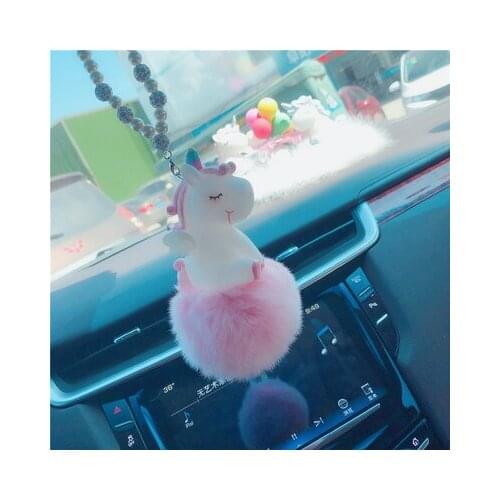 Pony Unicorn Horse Interior Hanging Ornament Cartoon Fur Pompom Pearl Chains Car Pandent Key chain Decoration D309