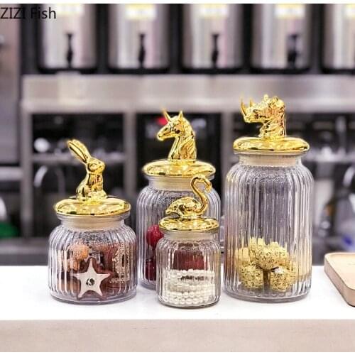 Gilded Candy Jar Glass Candle Jars with Lid Golden Animal Decorative Cosmetic Organizer Tank Animal Decorative Storage Bottles