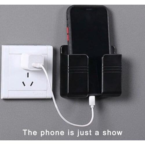 Practical Wall Mount Stand Phone Holder Socket Phone Charging Holder Bracket Shelf Wall Mounted Organizer Storage Box
