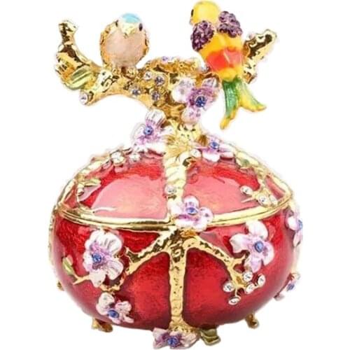 Bird on Egg Trinket Box Bird Miniature Figurines Decoration Gifts Metal Jewelry Box