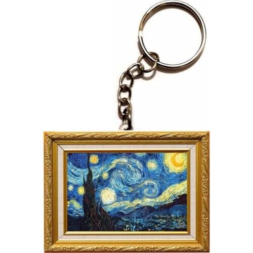 QiYuFang Photo Frame Oil Painting night House Acrylic Key Chain Keychain Car Keyring Men Bag Women Key Ring Keychains Keyrings