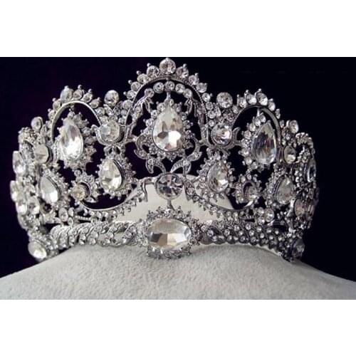 Baroque Luxury Rhinestone Beads Heart Bridal Tiaras Crown Silver Plated Crystal Diadem Crowns Headband Wedding Hair Accessories