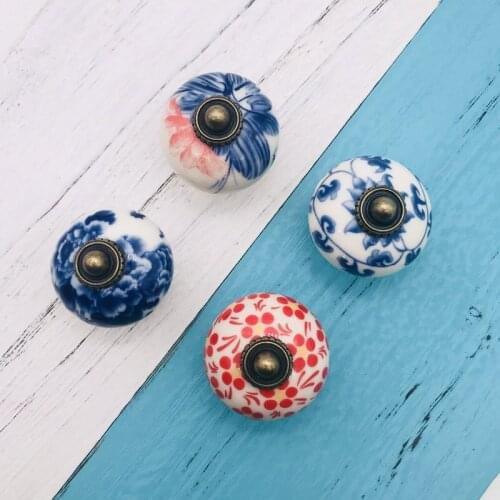Blue and white Ceramic Handle Antique Cabinet Pull Knob Wardrobe Closet Cupboard for Furniture Hardware Accessories Door Handles