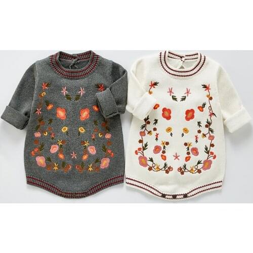 Newborn Baby Girl Sweater 0-2 Year Long Sleeve Princess Baby Clothes Floral Cotton Knit Romper for Babies Autumn Infant Clothing