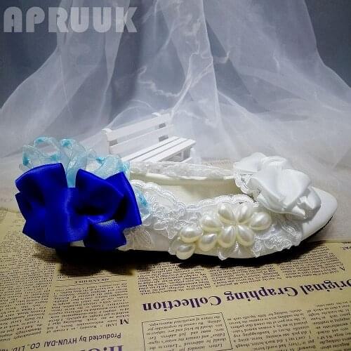 Royal blue satin bow butterfly-knot bridal wedding flats shoes ladies girl party birthday parties white dress proms flats shoes