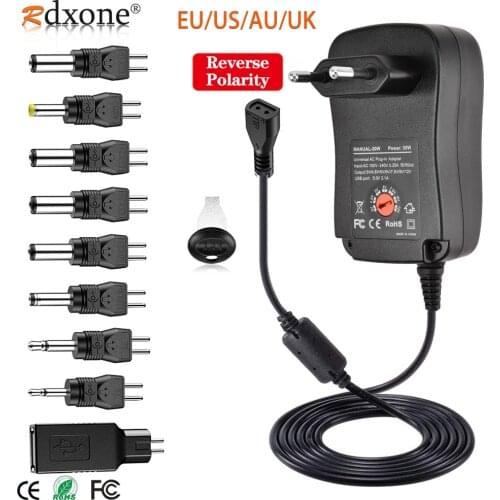 30W Universal AC Adapter Reversible Polarity Multi Voltage DC Power Supply, With 9pcs Adaptor Tips, Compatible With 3V to 12V