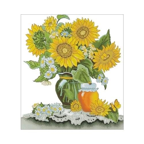 Sunflower vase and honey jar Needlework,For Embroidery,DIY 14CT Unprinted Arts Cross stitch kits Set Cross-Stitching Home Decor