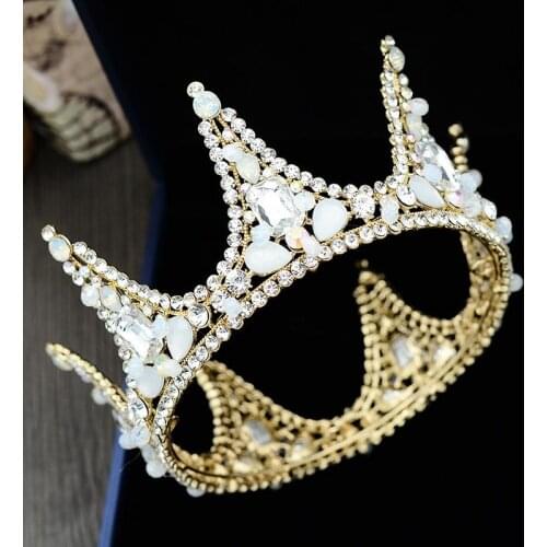 Vintage Bridal Wedding Hair Accessories Baroque Full Round Gold Rhinestone Bride Crown Tiaras Crystal Noiva Diadem Headdress SL