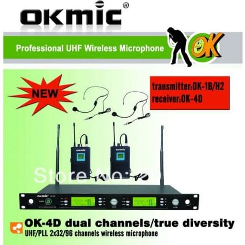 High Quality OK-4D/1B H2 Professional UHF/PLL true diversity wireless microphone system wireless dual Headset mic transmitter