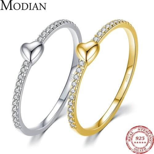 Modian Real 925 Sterling Silver Luminous Clear CZ Finger Ring Simple Heart Wedding Rings for Women Wedding Engagement Jewelry