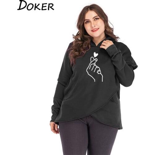 Women Hoodies Sweatshirts Autumn Winter Fashion Love Hand Print Long Sleeve Casual Pullover Oversized Warm Hoody Tops Ropa Mujer