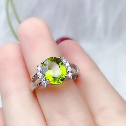 Luxurious big Fork opening Natural green peridot Ring S925 Silver Natural gemstone Ring Women girl party gift Ring Jewelry