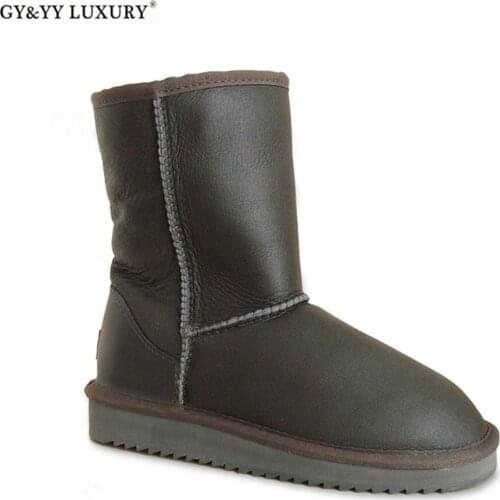 GY&YY Lovers Sheepskin Boots Genuine Fur Boots Shoes Leather Mid-cald Waterproof Snow Boots Womens Mens Winter Couples Boots