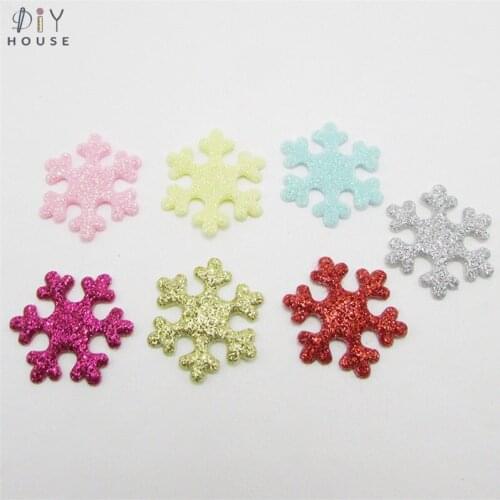 100Pcs Glitter Color Small Snowflake Appliqued DIY Craft Supplie Christmas Tree Decor Materials Kids Hair Accessories Ornaments