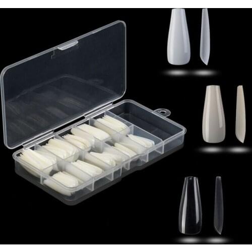 100Pcs Long Ballerina Nails Clear / White / Natural Coffin Fake Nails Tips ABS Full Cover Pointed Fasle Nails Manicure Charms
