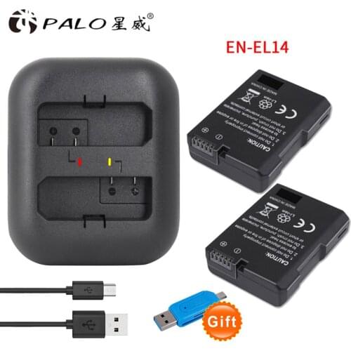2Pcs EN-EL14 EN-EL14a ENEL14 EN EL14 EL14a Battery + LED USB Dual Charger for Nikon D3100 D3200 D3300 D5100 D5200 D5300 P7000