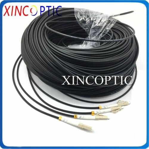 200M 2Strands MM 50/125 OM2 OM3-300 SC FC ST LC/UPC Armored Patch Cable Duplex Multi Mode LSZH Black 3.0mm Dual Fiber Patch Cord