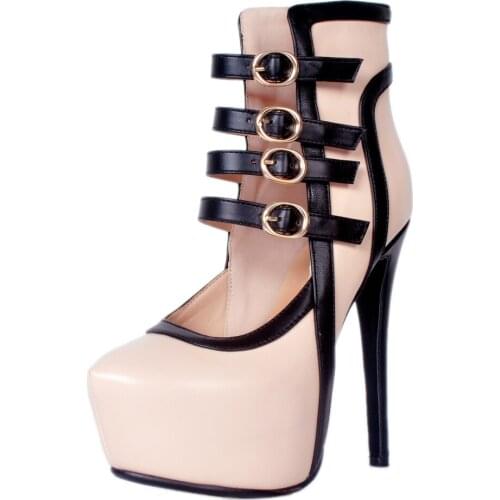 2018 New Fashion Womens High Heels Casual Party Platform Pumps Buckle Straps Round Toe Shoes Lady Plus Big Large Size 43