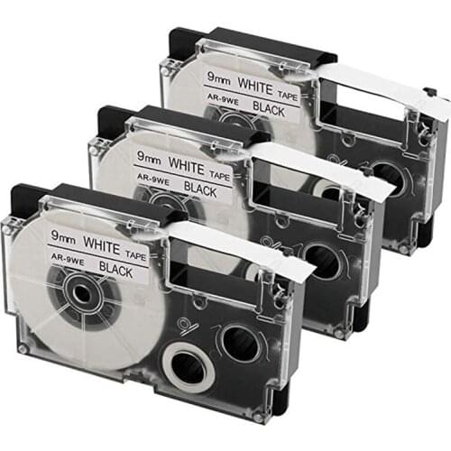 3 Pack 9mm Black on White Label Tape Label Maker Compatible with KL-120, KL-60, KL-100, KL750B, KL750, KL7200 Label Makers