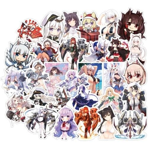 50PCS Game Anime Azur Lane Stickers Cute Sexy Girl DIY Decal Motorcycle Skateboard Laptop Suitcase Guitar Waterproof Sticker