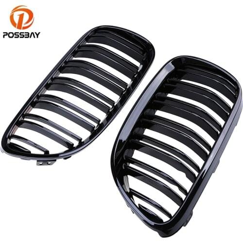 POSSBAY Car Front Center Grills Gloss Black Double Lines Grilles for BMW 3-Series E93 325i 328i 330d Cabrio 2010-2013 Facelift