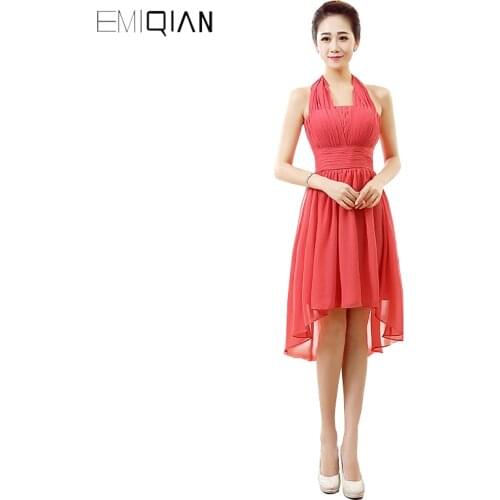 Free Shipping Sexy Halter Short Front Long Back Chiffon Cocktail Prom Dresses