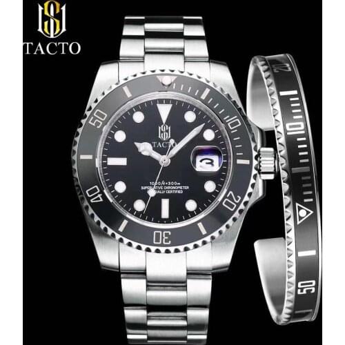 2020 Top Brand TACTO Luxury Mens Watch Black Sub-Diver Wrist Watch Date Role Clock Men Sports Watches & bangle 30m Waterproof