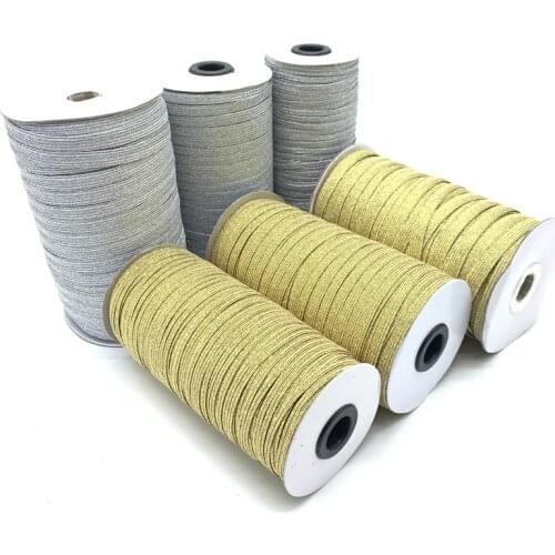 5yards/Lot 3mm 6mm 10mm Gold/Silver High Elastic Sewing Elastic Band Fiat Rubber Band Waist Band Stretch Rope Elastic Ribbon