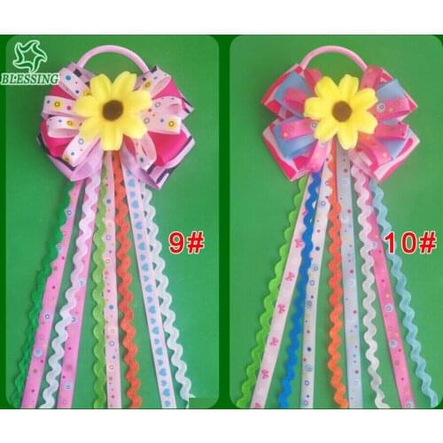 20 Girl 4" Colorful Bowknot Ponytail Sunflower Hair Bow Elastic Pony Streamers