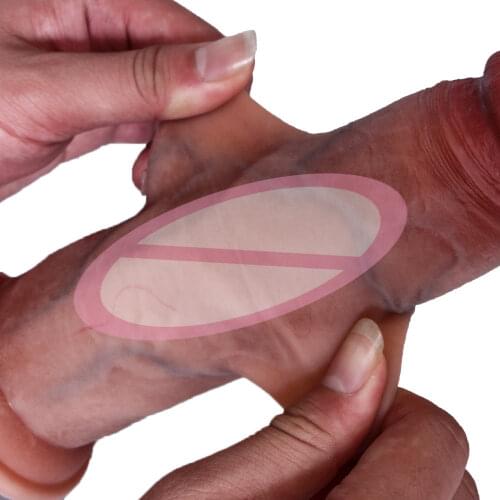 18.5cm Simulation Dildo Realistic Sliding Foreskin G spot Stimulate Soft Silicone Dildo Penis Huge Big Dick Female Masturbation